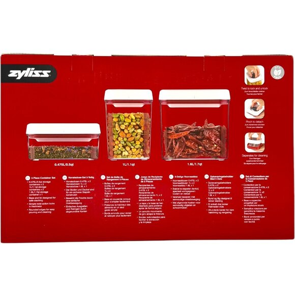 Zyliss Twist & Seal 5 Pc Airtight Food Storage Container Set BPA Free White Red - Picture 2 of 5